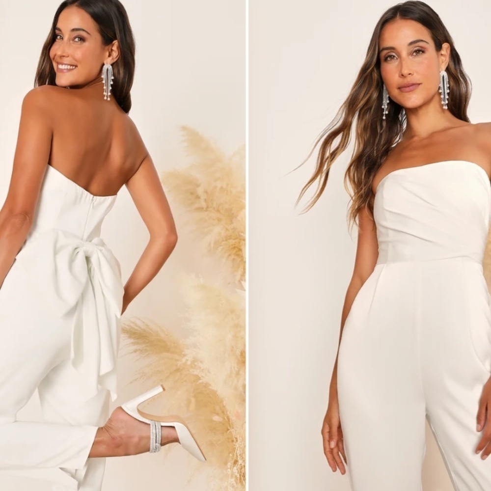 LULU's Wedding Bridal Shower Bachelorette HOneymoon Chic Satin Jumpsuit - Picture 5 of 6